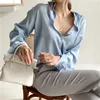 Automne coréen solide Satin Blouses chemises femmes à manches longues col rabattu mode bureau vêtements de travail hauts Blusas Mujer 210513