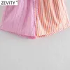 Zevity Womenファッションパッチワークストライププリントカジュアルホットバミューダショーツ女性シックな弾性ウエスト夏Pantalone Cortos P1086 210419