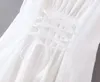 デザインレースホワイト刺繍女性ドレスビンテージウエスト包帯ネクタイクロス女性ドレスファッションフリルヴェスドス