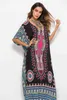 Oversize National Long Maxi Beach Dress Kvinnor Sommar Loose Short Sleeve Klänning Robe Fashion Printing Boho National Dress 210625