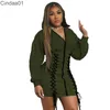 Kvinnor Hoodies Klänningar Solid Färgtröja Designer Casual Stort Bandage Dekorativ Långärmad Zipper Bodycon Dress Clubwear S-XXL