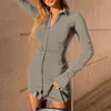 2021 Sexy Femme Aniversário Outfits Senhoras Vintage Roupas Botão Bell Sleeve Slit Preto Festa Apertado Partido Uma Peça Camiseta Vestido X0521