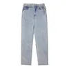Hög midja bred ben blå denim lång asymmetriska jeans lösa kvinnor byxor mode våren hösten 1DD6381 210512