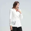 Asymmetric Blazer For Women Notched Collar Long Sleeve Hollow Out Plus Size Loose Coats Female Autumn Clothing 210524