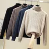 Turtleneck Twist Sweater Loose Pullovers Shirt Kvinnors Pullover Höst Vinter förtjockad Solid Färg Överdimensionerad Topp 210420