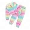 Barnkläder Satser Girls Tie Dye Outfits Barn Pullover Hooded Toppar + Rainbow Byxor 2st / Set Vår Höst Mode Baby Kläder