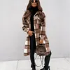 Women's Wool & Blends Kalenmos Streetwear-style Long-sleeved Plaid Print Coat Women Shirt Lapel Straight Single-breasted Coats And Jackets W