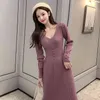 JXMYY automne produit français campanule conception sens niche lumière style mature lumière luxe dames robe tricotée 210412