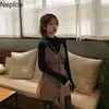 Neploe Two Piece Turnits for Women Half Coundleneck Tricoted Pulovers Lace Up Slim Sling Sling Vest Femme Roupas 2 pièces Set 210422