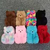 Kids Soft Anti-Slip Faux Bont Leuke Slippers Warm Warme Schoenen Cartoon Pluche Teddy Bear Slippers Mooie pluche harige bontglijbanen H1115