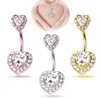 Sexy 316L Surgical Steel Navel Rings Women Double Gem Heart Shaped Belly Button Navel Bar Ring Body Piercing bars Jewelry Wholesale