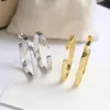 Europe America Fashion Style Earring Lady Womens Gold/Silver/Rose-color Metal Engraved V Initials Flower With Rivet Square Stud Earrings