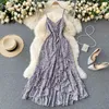 Singreiny Chic Nieregularne Ruffles Pasek Sukienka Kobiety V Neck Bez Rękawów Off Ramię Dresses Line Summer Boho Print Beach Dress 210419