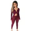 XLLAIS 2021 Zwei Stück Set Frauen Sommer Slim Fitness Anzug Zip Up Langarm Top Sweatshirts Enge Hohe Taille Hosen nette Outfits Y0625