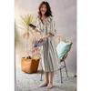 QWEEK Cotton Slee Sukienka Kobiety w paski Pasiaste Sleepwear Summer V-Neck Nightgown Plus Size Homewear Panie Nighty dla 210924