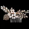 Hårklipp Barrettes Brudbröllop Flower Leaf Crystal Rhinestones Women Clip Comb Diamante Jewelry Accessories EA