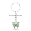 Breloki Moda Aessories Crystal Butterfly Brelok Keychain Rhinestone Breloki Do Keys Samochodowy Torba Urok Klucz Pierścień Torebka Wisiorek Para Łańcuchy GIF