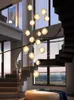 Escalier moderne lustre boules bulles grande longue suspension cristal suspension lampe loft salon cuisine luminaires