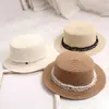 2021 Sommarplatta solskydd för kvinnor Chapeau Feminino Straw Hat Lady French Retro Shade Hat Vacation Beach Anti-UV Boater Cap