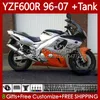 Karosseri för Yamaha YZF600R Thundercat YZF-600R YZF600 R CC 600R 86NO.57 YZF600-R 1996 1997 1998 1999 2000 2001 600CC 2002 2003 2004 2005 2006 2007 Fairing Orange Silveryy