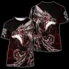 メンズTシャツ2021夏流行に敏感な男性Tシャツブラックホワイトタトゥードラゴン3Dプリント原宿半袖TシャツユニセックスカジュアルトップスKJ01