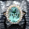 Prawdziwy 14K Żółty Złoty Naturalny Sapphire Dla Kobiet ślubnych Turkusowy Bizuteria Diamante Diamond Gemstone Anillos De Topaz Ring