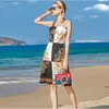 2021 Sommar Ny Vacation Party Dress Women Spaghetti Strap Floral Print Beading Elegant Plisserad Barock Vintage Mini Dresses Y2K Q0707