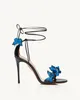 2021 dames dames schapenvachtleer 9,5 cm hoge hakken sandalen zomer casual bruiloft gladiator sexy schoenen kruisgebonden vetersluiting kleurrijk gebrek met blauwe vlinder 34-42 LG