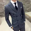( Jacket + Pants ) New High-end Brand Solid Color Formal Business Double-breasted Boutique Mens Suit / Wedding Banquet Men Suits X0909