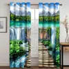 Curtain & Drapes Landscape Blackout Cave Waterfall Living Room Bedroom Po Curtains 3D Print Simple Green Window Light Shading