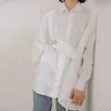 Summer Blouse Women Lapel Long Sleeve White Back Loose Big Size Irregular Shirt Fashion 210507