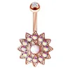 Gem Diamond Inlay Navel Rings Multicolor Sun Flower Puncture Jewelry Umbilical Nail Medical Steel Dance Belly Ring Accessories