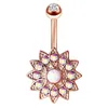 Gem Diamond Inlay Navel Rings Multicolor Sun Flower Puncture Jewelry Umbilical Nail Medical Steel Dance Belly Ring Accessories