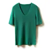 Women's T Shirts Merino Wool Thin Knit Women Vneck Pullover Half Sleeve Spring Summer Tshirt Tees S/34-3XL/44