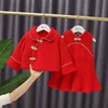 Dziewczynek Sukienka Chiński Czerwony Tang Garnitury Zimowe Tradycyjne Rok Odzież Maluch Toddler Zagęścić Wełniany Ciepła Kamizelka Dress + Coat Set 210701