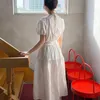 Mulheres Verão Vintage Vestido Vestido Robe Coreano Casual Cintura Alta Elegante Slow Sleeve Long Maxi Vestido de Mujer 210514