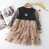 2021 New Little Girls Cute Child Clothes Solid Dress Toddler Outfits Girls Princess Patchwork Dress Baby Kids Bow Suits 2-6 Year Q0716