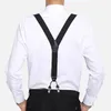 Mens Vintage Suspenders Heavy Duty Big and Tall Y Shape 6 Clips Adjustable Elastic Wedding Party Tuxedo Trouser Braces-Black