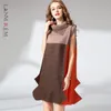 Geplooide jurk stiksels contrast kleur elastische slanke vrouwelijke vouw grote maat jurken zomeraankomsten 2D3923 210526