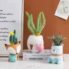 2021 Nordic Ceramic Animal Flower Pot Cartoon Fox Bear Bunny Head Mini Pot Succulents Plants Bonsai Pots Desktop Home Decoration 210401