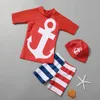 新しい水着漫画プリント子供の水着男の子UPF50半袖幼児男の子の水泳服3個入浴スーツ子供