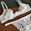 NXY Sexy Set 2021 Новая выдолбленная кружева Ультра-тонкая сетка Эмборидеров, бюстгальтер и стринги набор нижнего белья underwire женщины сексуальное женское белье белый черный 1128