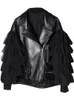 Lautaro höst korta svarta överdimensionerade spetsplåster läderbikerjacka långärmad loose womans kläder fashionabla ytterkläder 210909