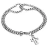 Neues 2020 Doppelstrang-Rolo-Kette mit Kreuz-Charm-Armband für Herren, Edelstahl, Karabinerverschluss, X0706300W8924628