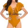 Wzburzyć Swimsuit Kobiety One Piece Vintage Swimwear Deep V-Neck Kostium kąpielowy Cross Bandaż Body 2021 New Summer Beachwear