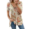 T-Shirt Femme Fermeture Éclair Imprimé Manches Courtes Col V Long Pull Lâche Été Décontracté Léopard Floral Tops