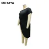 CM.Yaya Kvinnor T-shirts Plus Storlek L-5XL Solid Skew Collar Kortärmad Asymmetriska Långt T-shirts Kvinnlig Casual Street Top Tee 211116