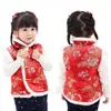 Rote Blumen Baby Mädchen Weste Pfingstrose Kinder Weste Tank Tops Chinesisches traditionelles Qipao Outfit Ärmellose Mädchen Mantel Jacke Tops 210413