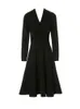Hepburn Vintage Varış Sashes A-Line Wrap Elbise Yüksek Bel Uzun Kollu Katı Siyah Kırmızı Bayanlar Parti Elbiseler 210608