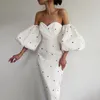 Casual jurken dames feestjurk sexy tube top off shoulder elegante lantaarn mouw dot aardbei print slim fit flare